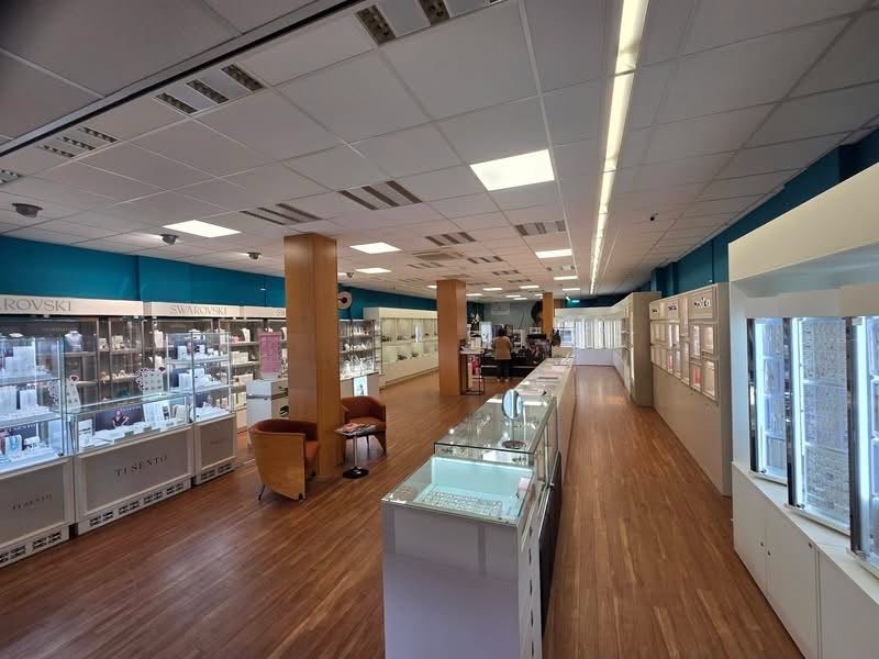 De winkel van Juwelier Winteridee aan het Liesveld: lichte vitrines, shop-in-shops van Swarovski en Ti Sento en een houten vloer